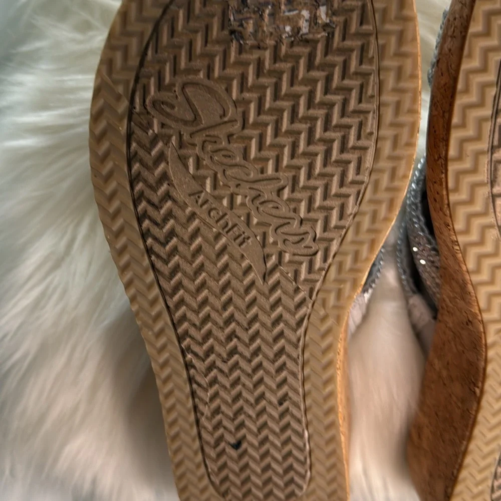 Skechers Silver Rhinestone Slide Wedge Sandals Cork Heel - Picture 8 of 12